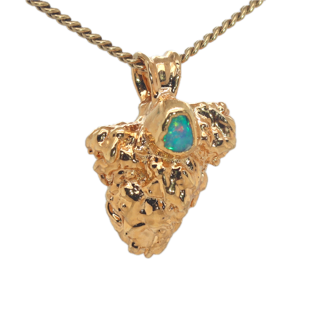 Real Gold Bud Pendant | OG Kush Cannabis Jewelry with Ethiopian Opal