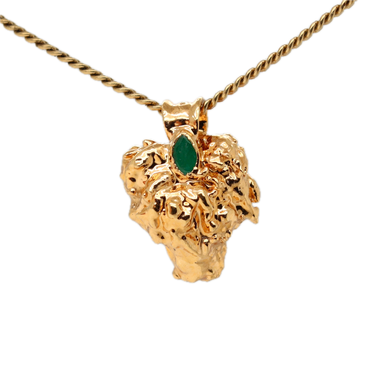 Real Gold Bud Pendant | OG Kush Strain Cannabis Jewelry with Emerald