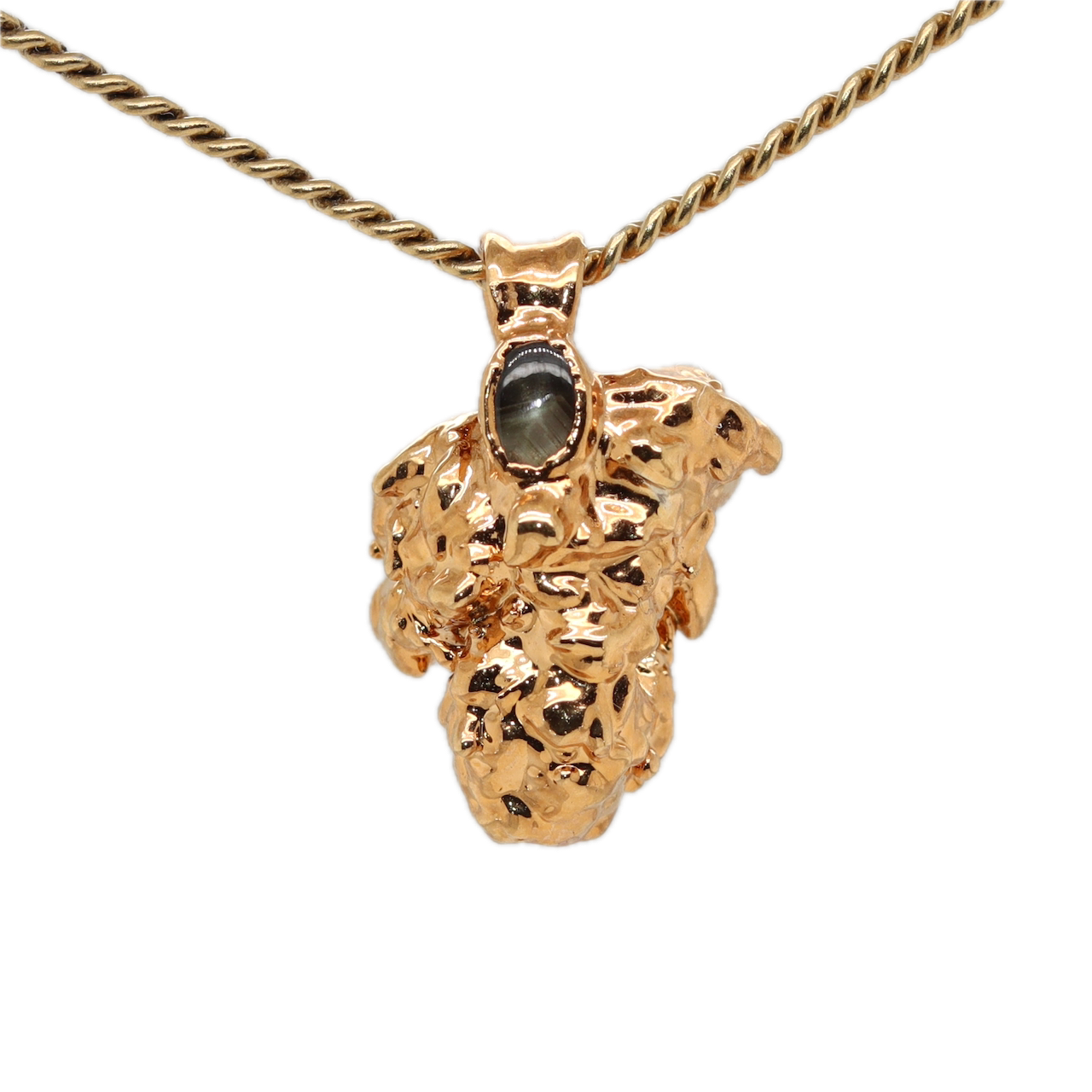 Real Gold Bud Pendant | Plum OG Strain Cannabis Jewelry with Black Star Sapphire