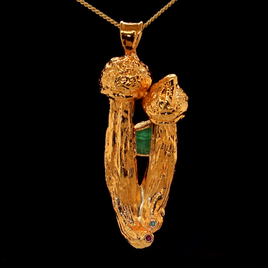 18k Special Collection Pendant with Emerald, Opal, Ruby