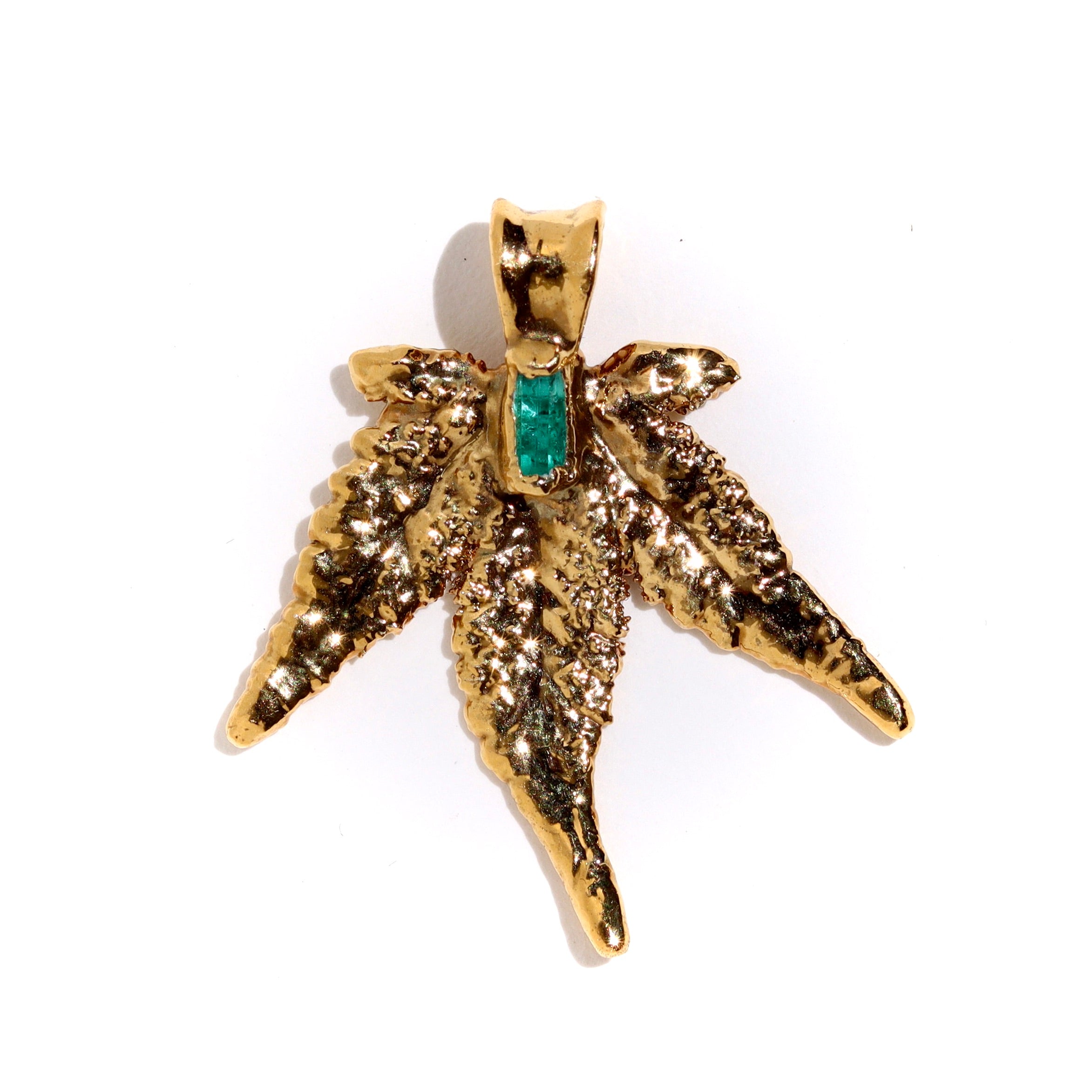 18k Plum OG Sugar Leaf with Emerald Crystal