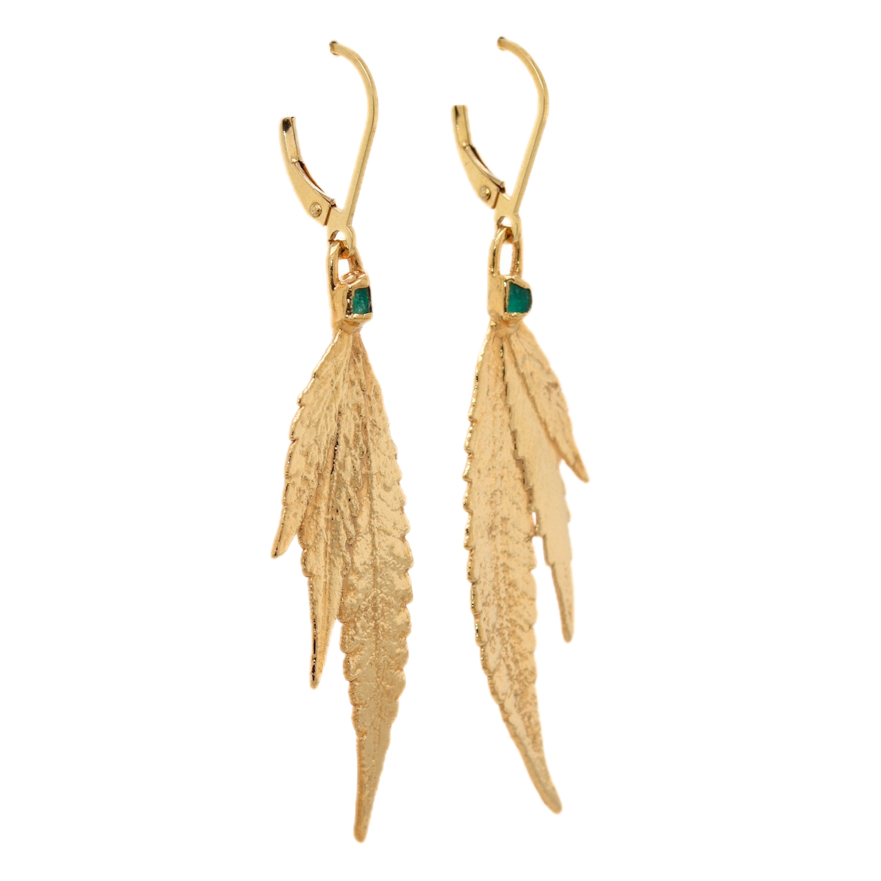 24k Cannabis Leaf Earrings with Emerald