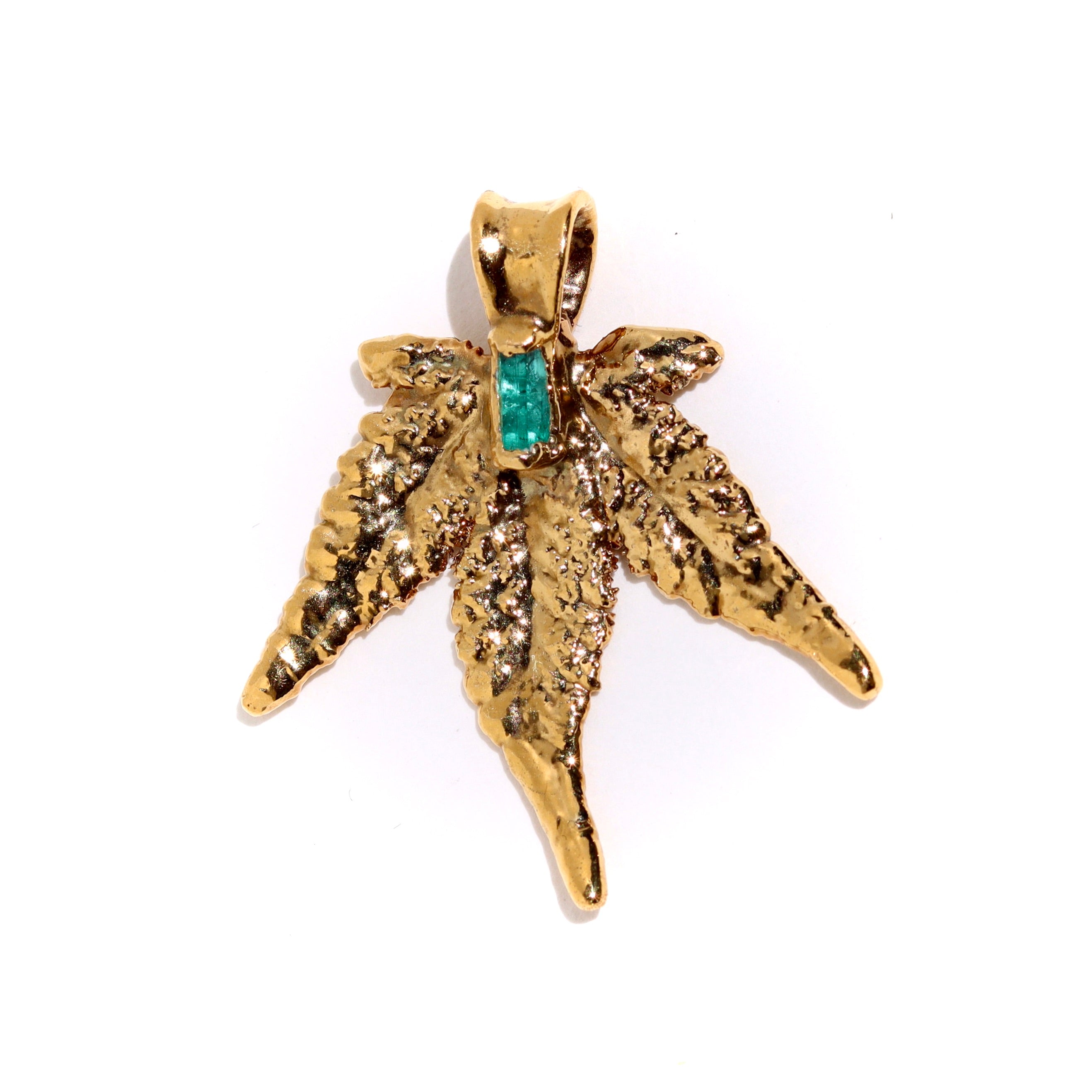 18k Plum OG Sugar Leaf with Emerald Crystal