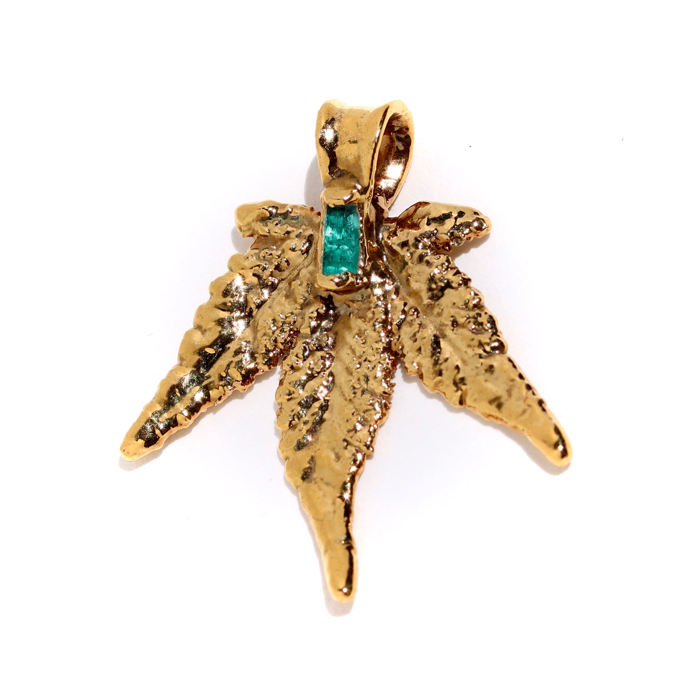 18k Plum OG Sugar Leaf with Emerald Crystal