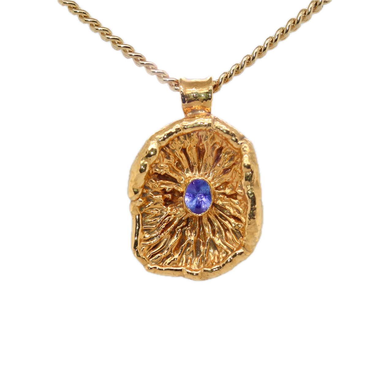 24k Special Collection Cap Pendant with Tanzanite and White Sapphire