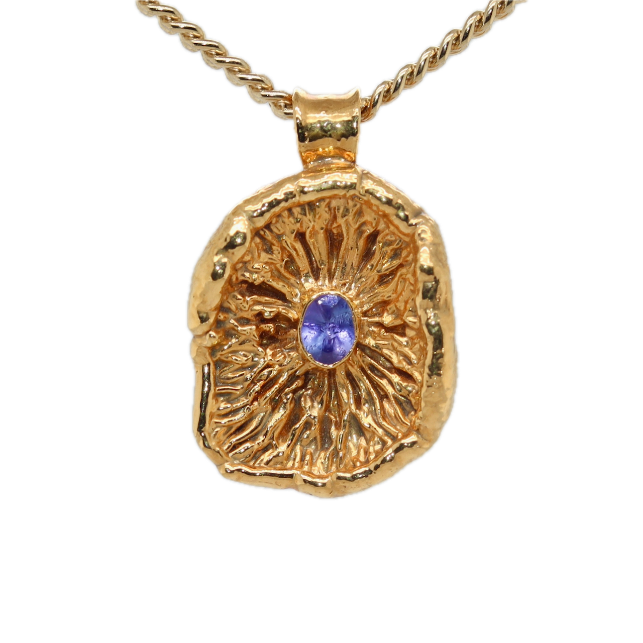 24k Special Collection Cap Pendant with Tanzanite and White Sapphire