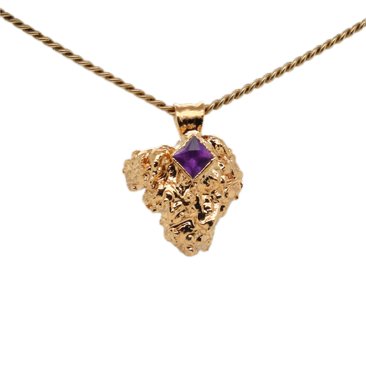 One-of-a-Kind Gold Runtz Bud Pendant with Amethyst, Cannabis bud Necklace, Ras Boss