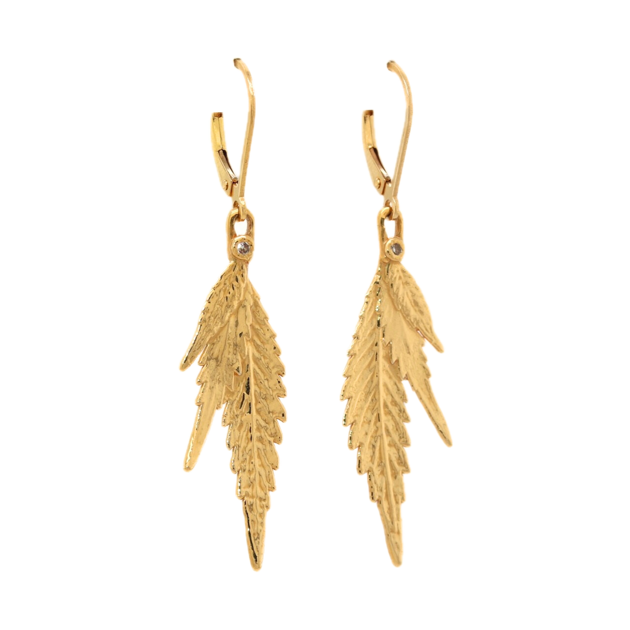 24k Cannabis Leaf Earrings with Diamond