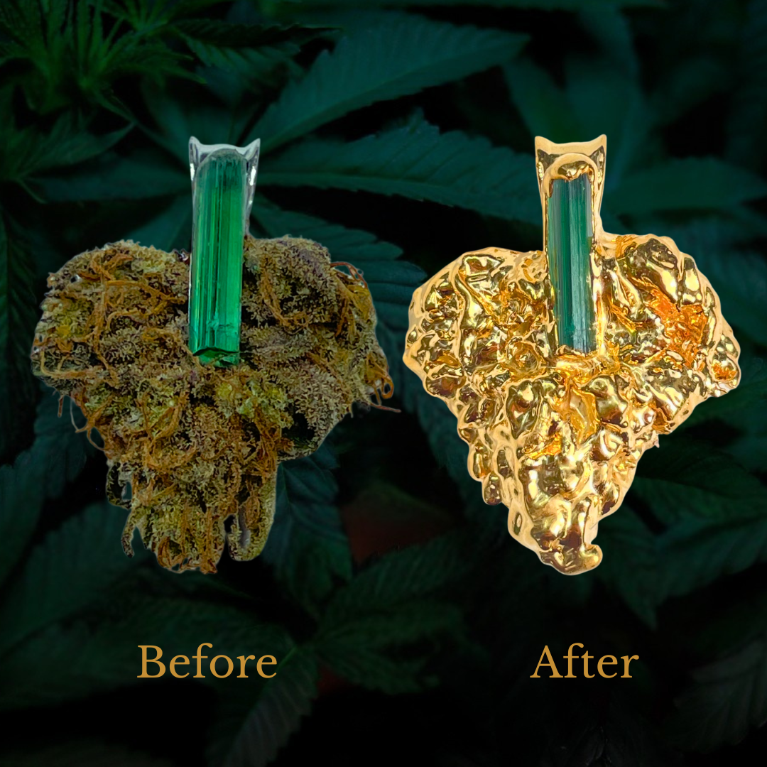 18k Afe Negus bud with Green Tourmaline