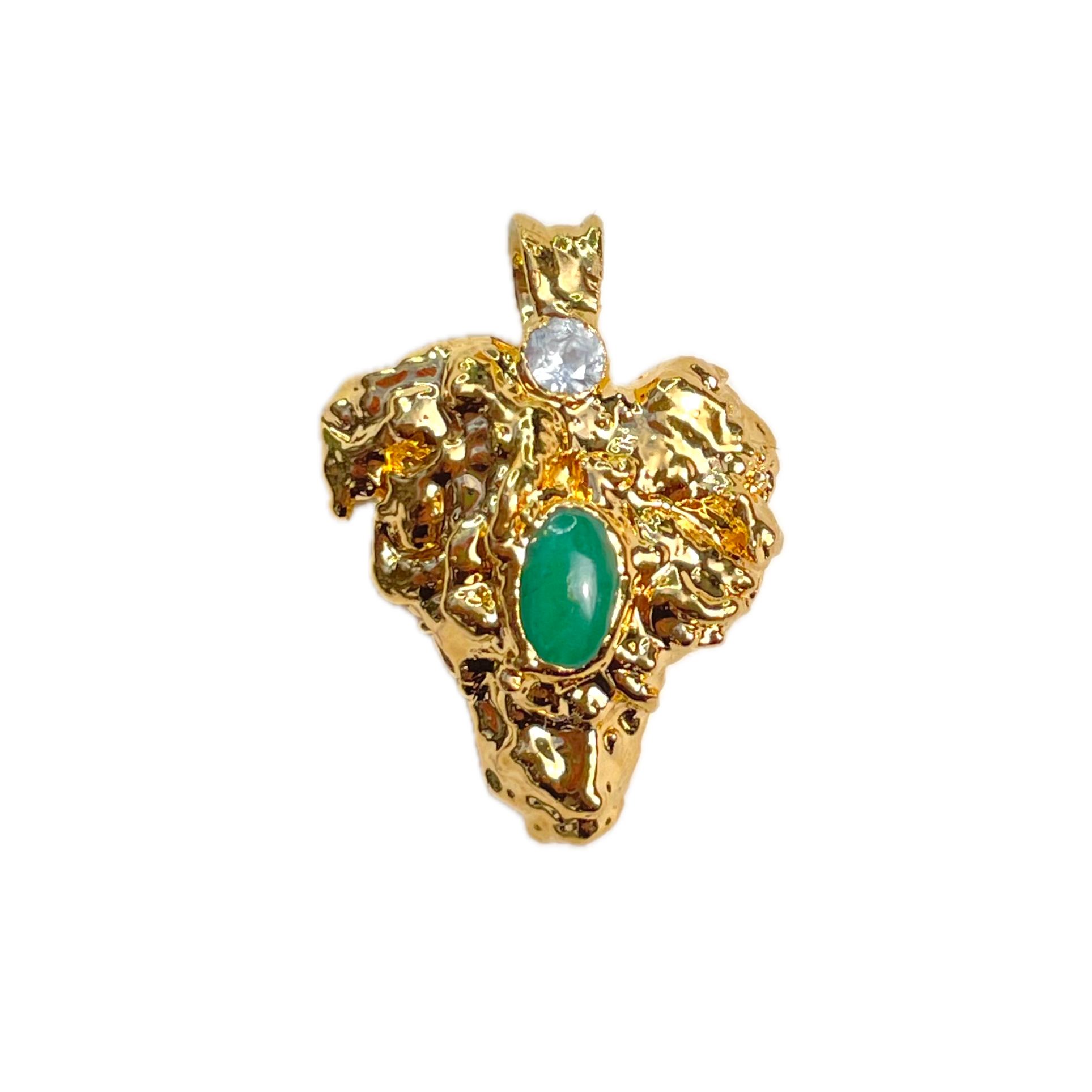 Gold bud pendant with a green emerald gemstone 