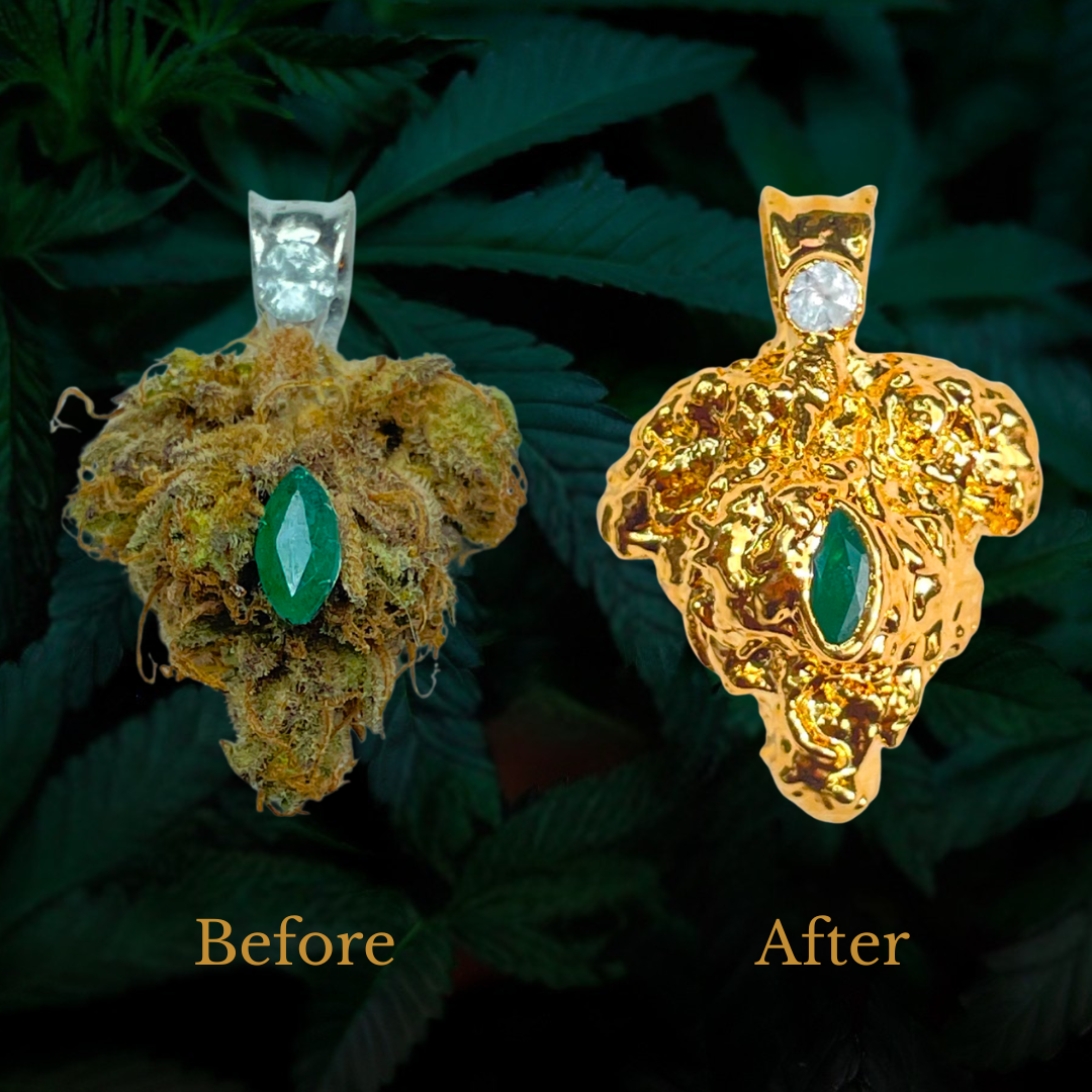 18k OG Kush Bud with Emerald and White Sapphire