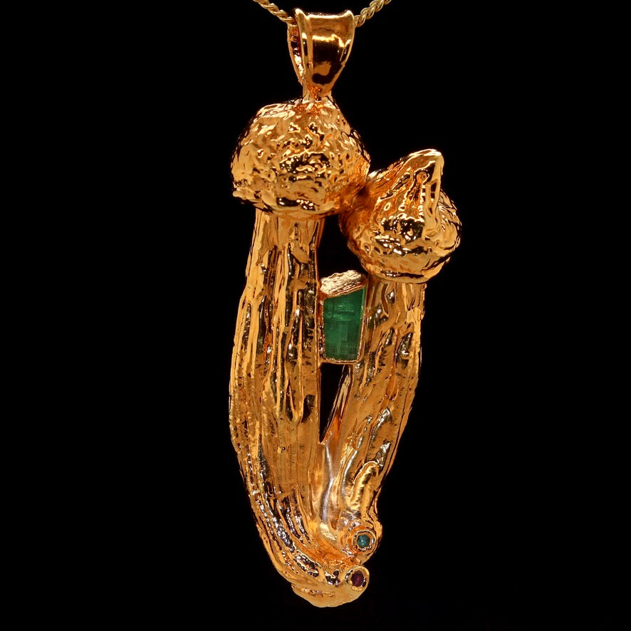 18k Special Collection Pendant with Emerald, Opal, Ruby