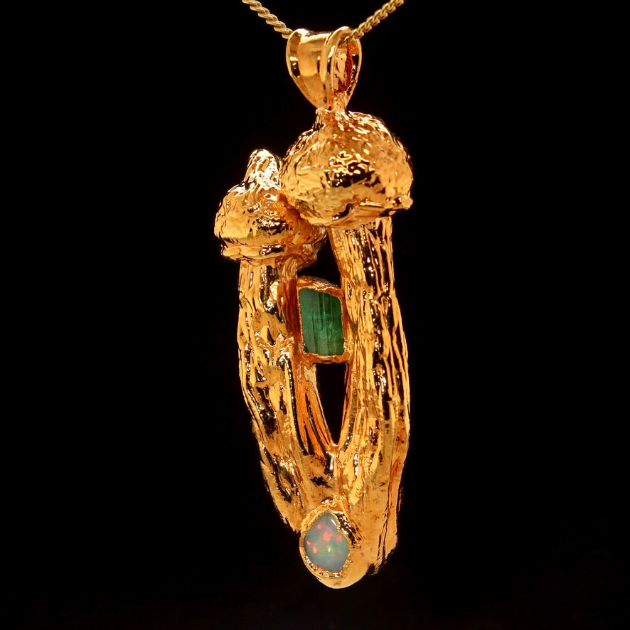 18k Special Collection Pendant with Emerald, Opal, Ruby
